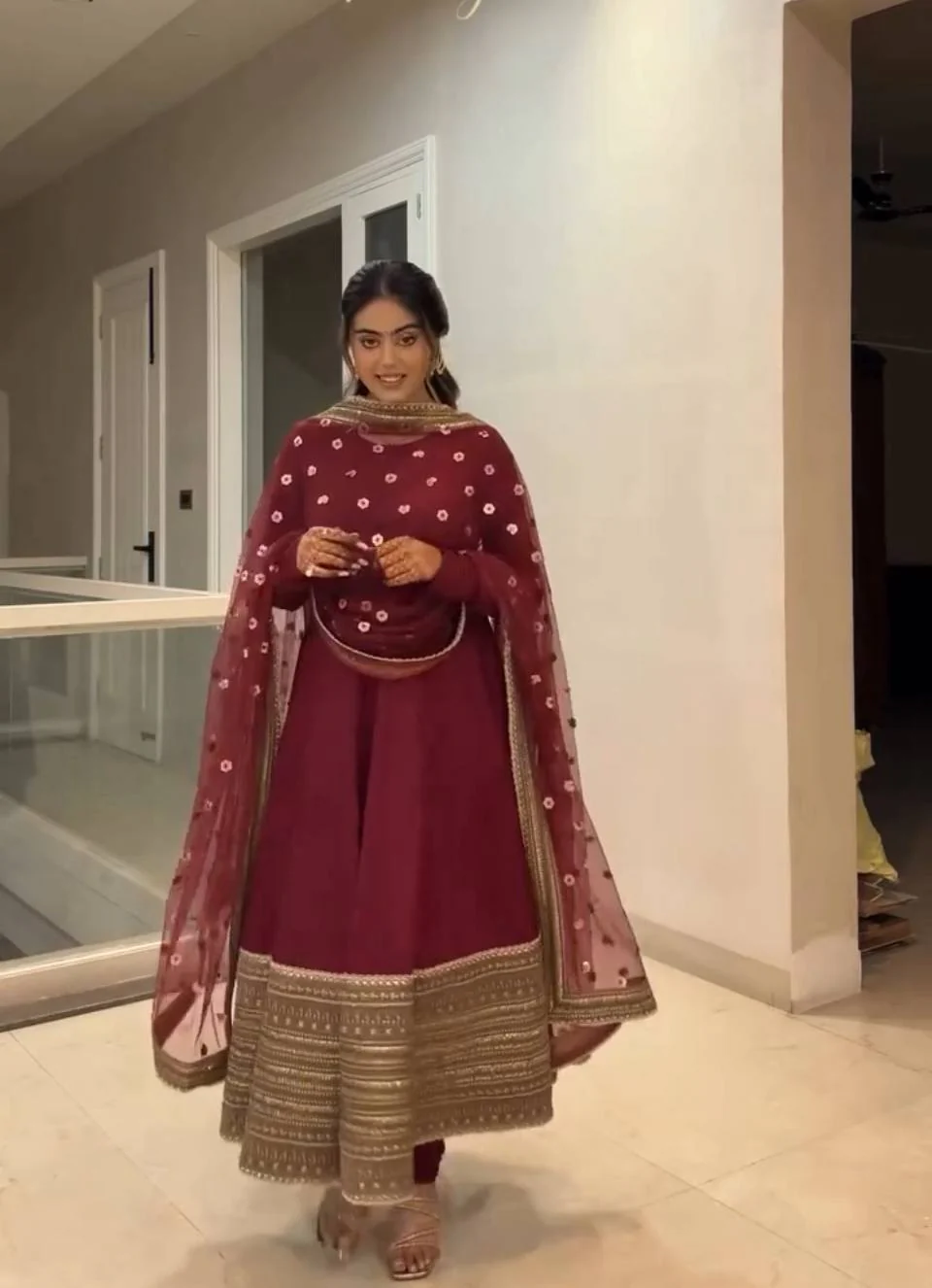 Bela-TD Roman silk Anarkali Gown set - Image 8