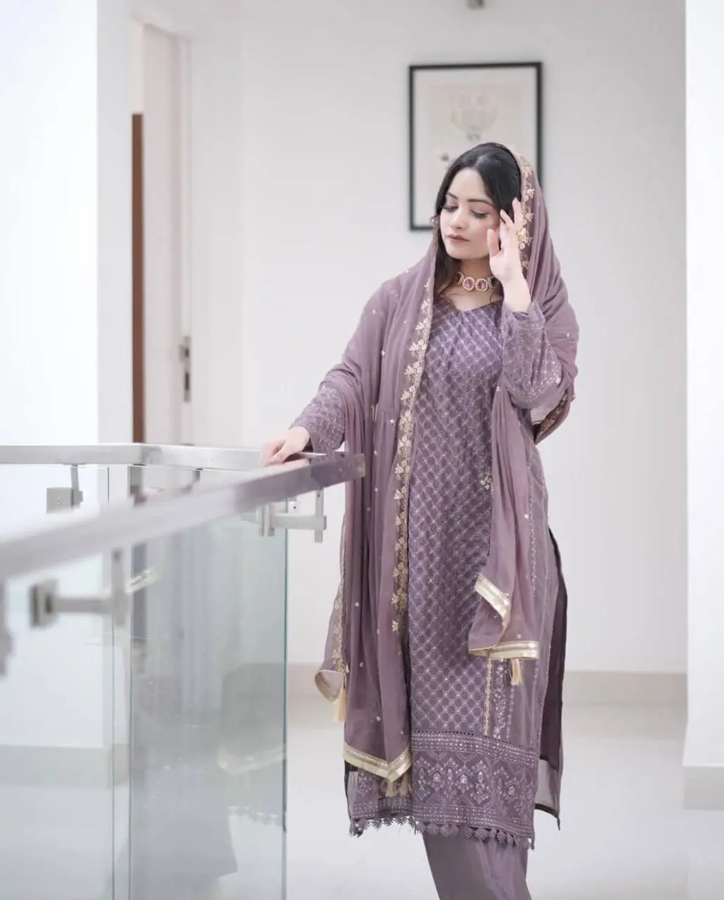 Nency-PD- Heavy Faux Georgette Top Bottom & Dupatta Set - Jaipur Blossom - Image 7