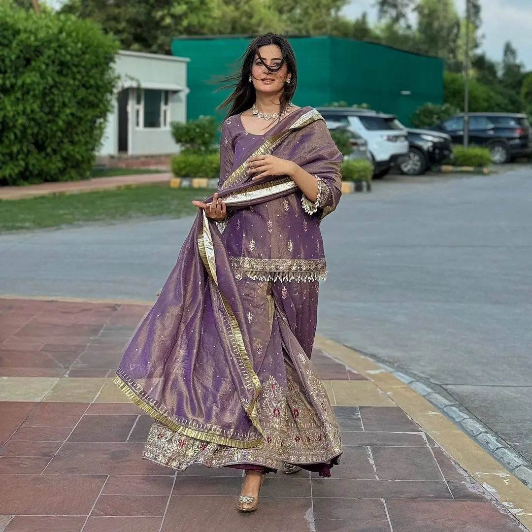 Devishi-PD-Georgette Purplish kurti bottom worked set with dupatta - Jaipur Blossom - Image 3